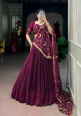 Wine Embroidery  Lehenga Set