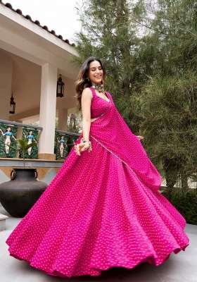 Pink Embroidery Georgette Lehenga Set