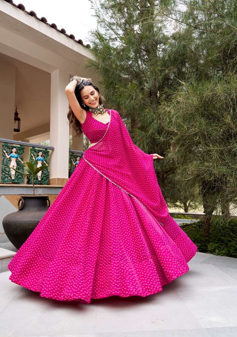 Pink Embroidery Georgette Lehenga Set - Indya