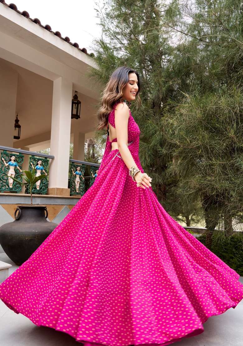 Pink Embroidery Georgette Lehenga Set - Indya