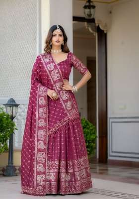 Magenta Embroidered Silk Lehenga Set