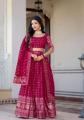 Rani Pink Embroidered Silk Lehenga Set