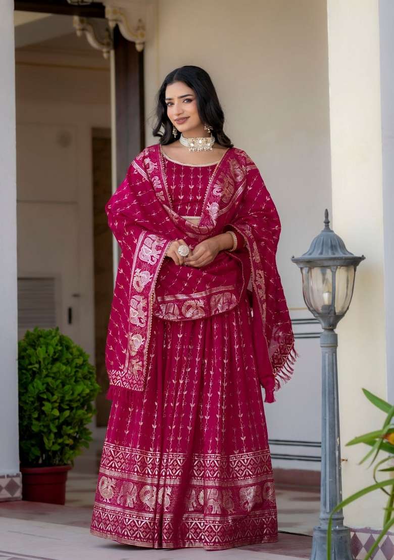 Rani Pink Embroidered Silk Lehenga Set - Indya