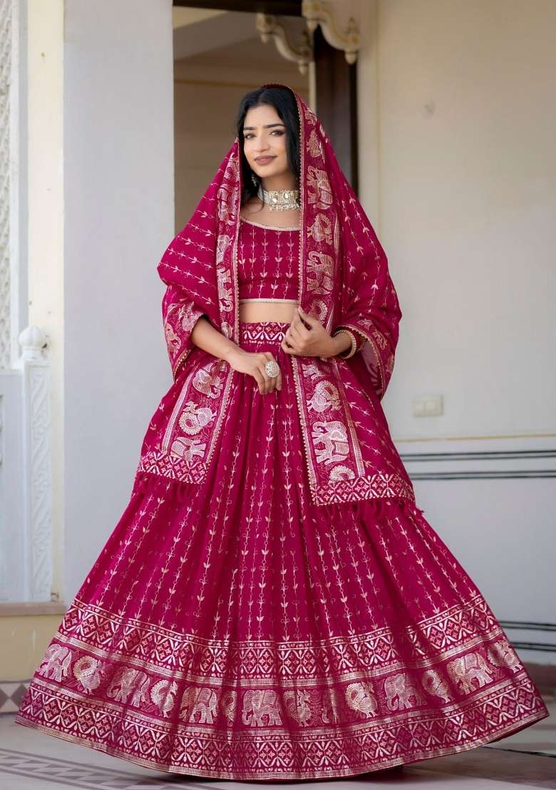 Rani Pink Embroidered Silk Lehenga Set - Indya