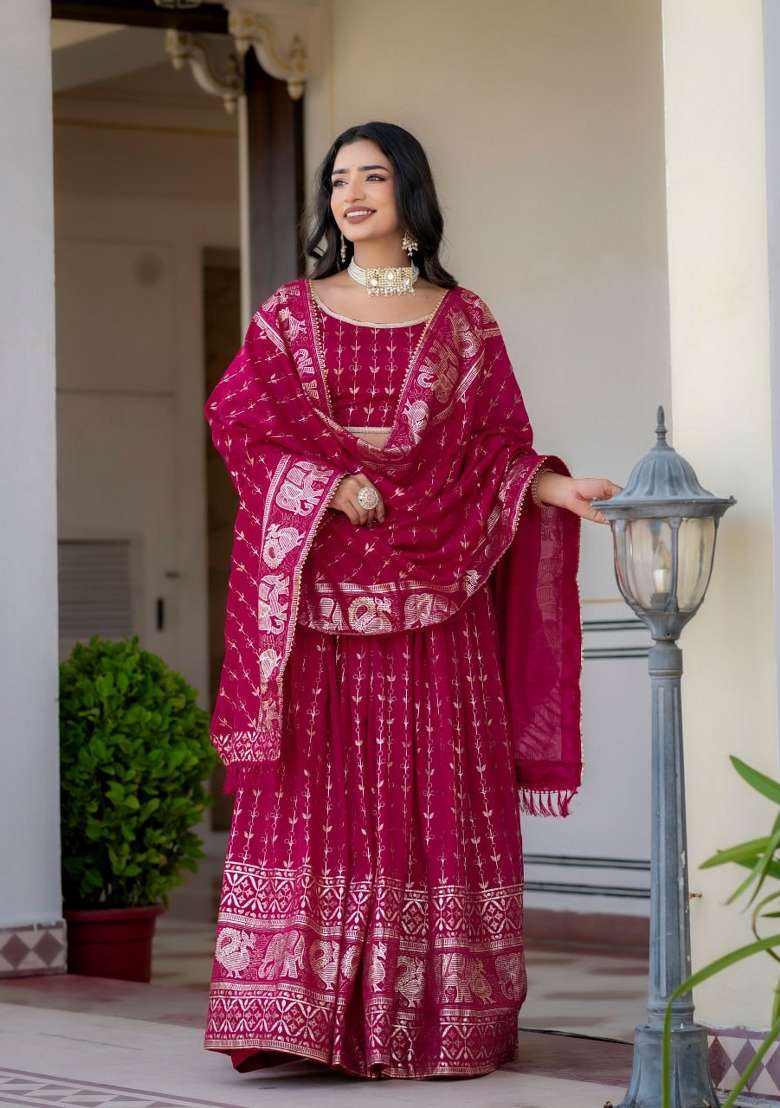 Rani Pink Embroidered Silk Lehenga Set - Indya