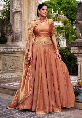 Orange Embroidered Fendi Lehenga Set