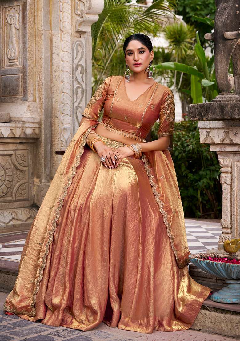 Orange Embroidered Fendi Lehenga Set - Indya