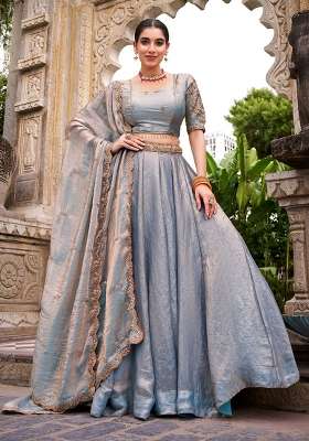 Blue Embroidered Fendi Lehenga Set