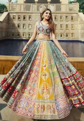 Multicolor Printed Silk Lehenga Set