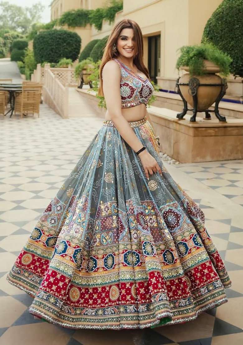 Multicolor Printed Silk Lehenga Set - Indya