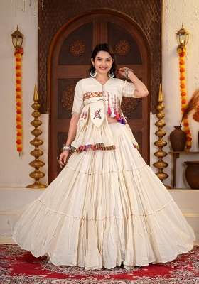 Off White Printed Cotton Lehenga Set