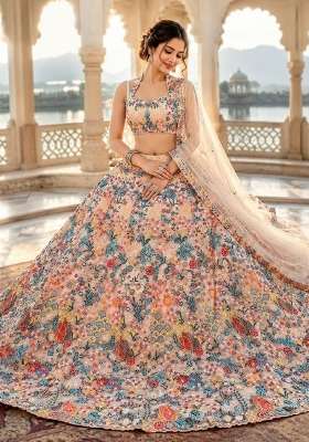 Soft Peach Embroidered Net Lehenga Set