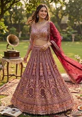 Rani Pink Embroidered Net Lehenga Set
