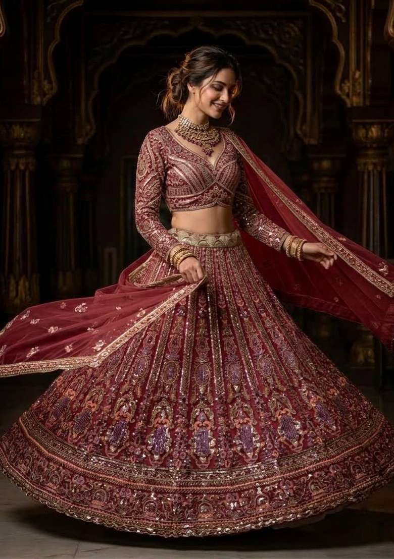 Rani Pink Embroidered Net Lehenga Set - Indya