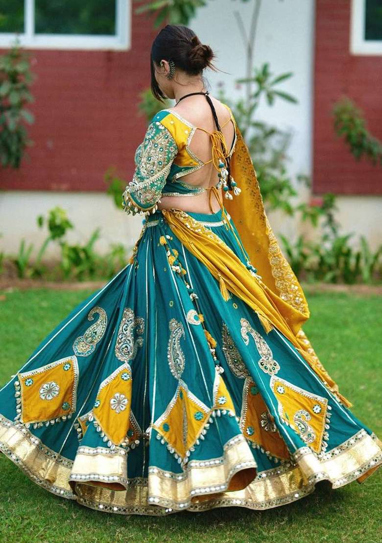 Yellow Printed Muslin Lehenga Set - Indya