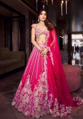 Pink Embroidered Silk Lehenga Set