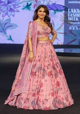 Pink Sequin Work Georgette Lehenga Set