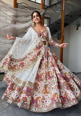 White Printed Georgette Lehenga Set