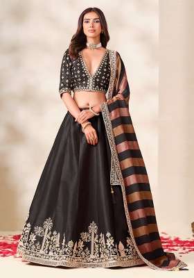Black Embroidered Silk Lehenga Set