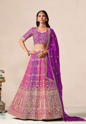 Purple Embroidery Georgette Lehenga Set