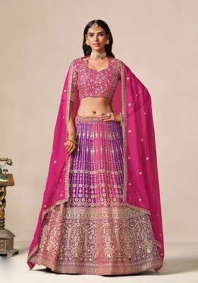 Pink Embroidery Georgette Lehenga Set