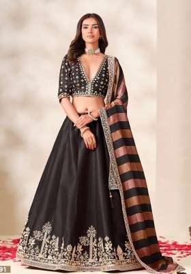 Black Embroidery Silk Lehenga Set