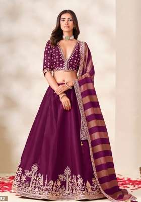 Wine Embroidery Silk Lehenga Set