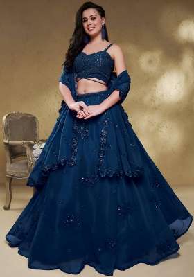 Midnight Blue Embroidery Georgette Lehenga Set