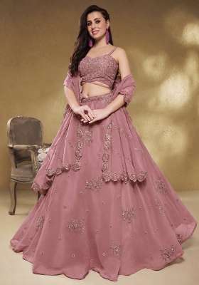 Dusty Rose Embroidery Georgette Lehenga Set