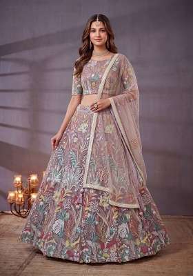Lavender Embroidery Net Lehenga Set