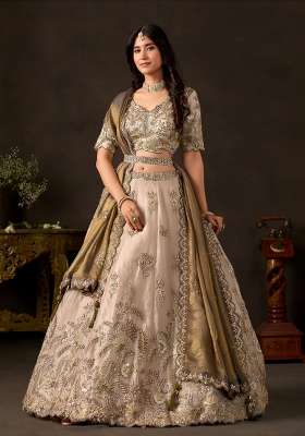 Bronze And Golden Embroidery Fendi Lehenga Set