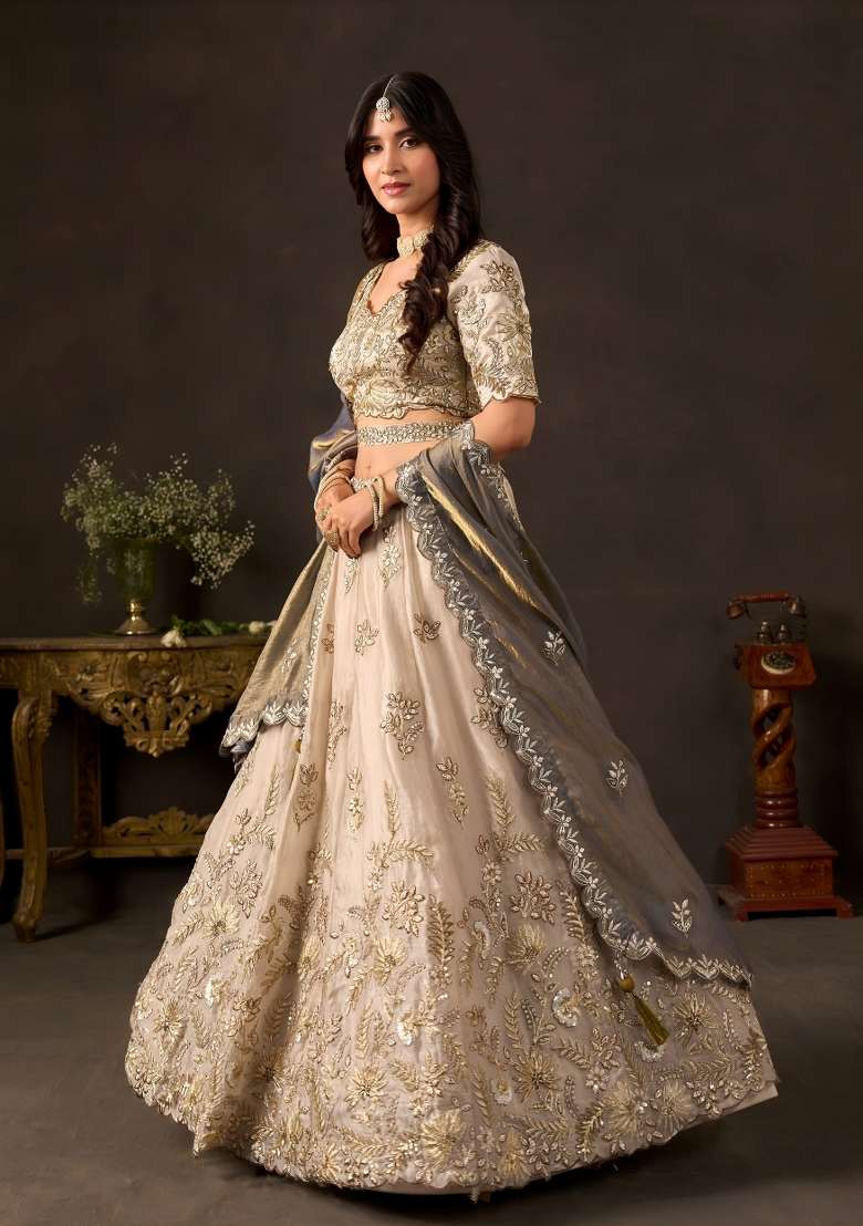 Bronze And Golden Embroidery Fendi Lehenga Set - Indya