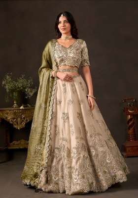 Olive And Golden Embroidery Fendi Lehenga Set