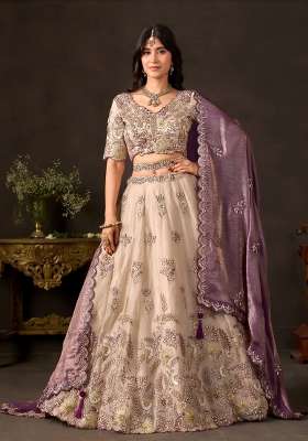 Purple And Gold Embroidery Fendi Lehenga Set
