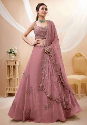 Dusty Rose Embroidery Georgette Lehenga Set
