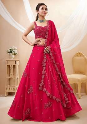 Raspberry Pink Embroidery Georgette Lehenga Set