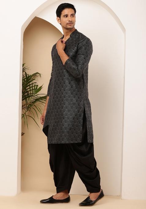 Black Machine Embroidered Viscose Rayon Dhoti For Men
