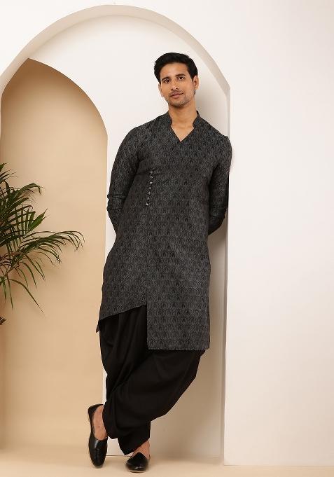 Black Machine Embroidered Viscose Rayon Dhoti For Men