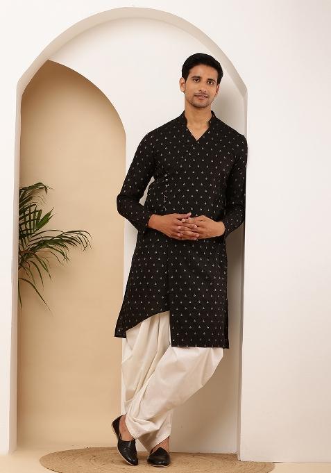 Black And White Machine Embroidered Viscose Rayon Dhoti For Men