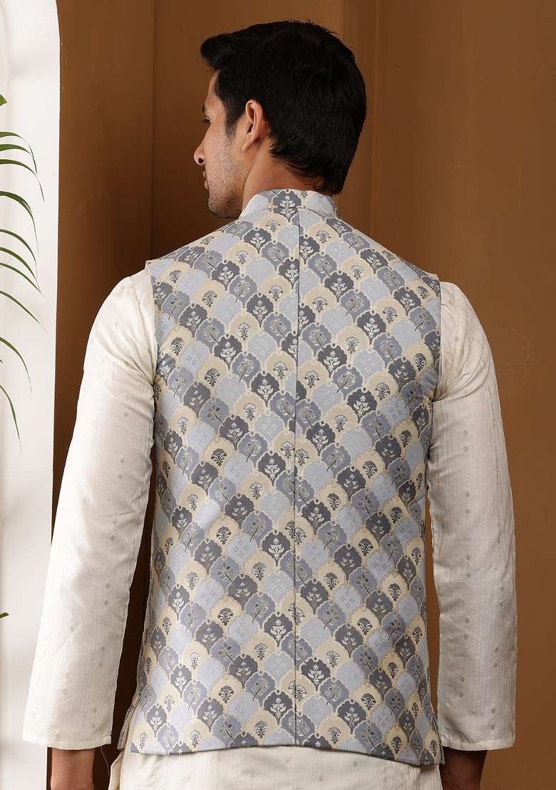 Blue Machine Embroidered Viscose Rayon Pajama For Men - Indya