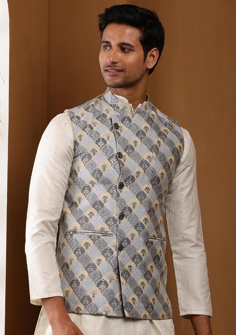 Blue Machine Embroidered Viscose Rayon Pajama For Men