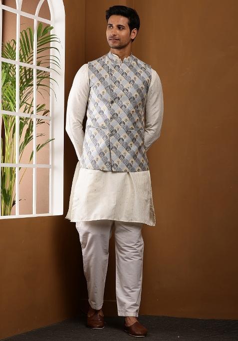 Blue Machine Embroidered Viscose Rayon Pajama For Men