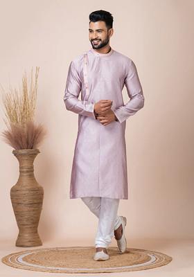 Lilac Abstract Print Kurta Pyjama Set For Men
