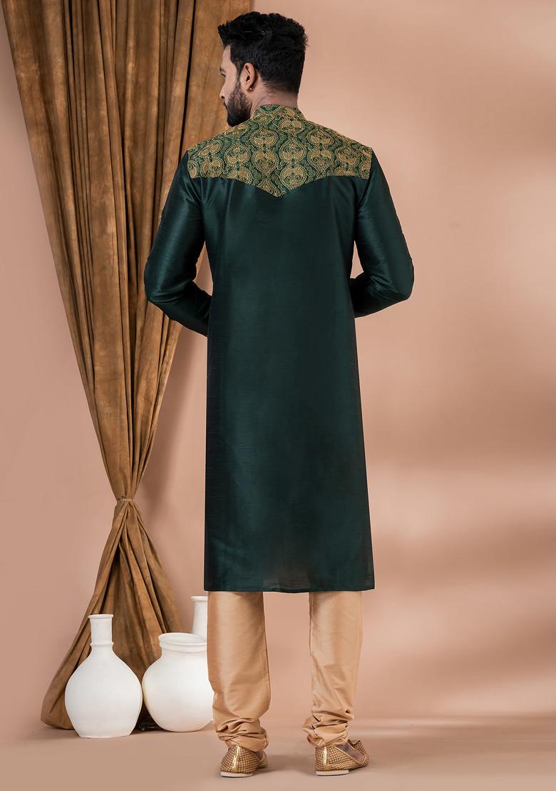 Rama Green Jacquard Kurta Pyjama For Men