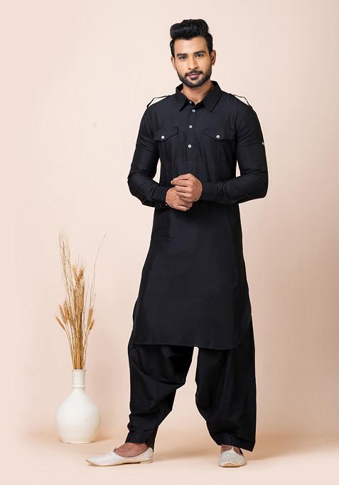 Black Viscose Pathani Set