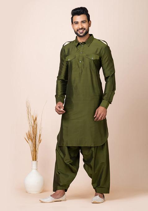 Rama Green Viscose Pathani Set