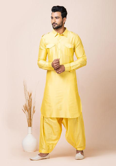 Yellow Viscose Pathani Set