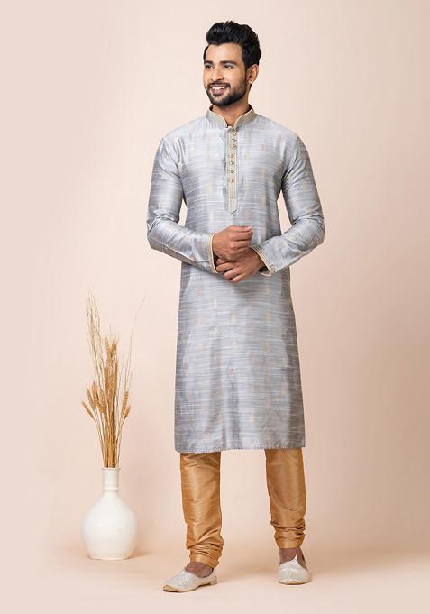 Grey Cotton Jacquard Kurta Set