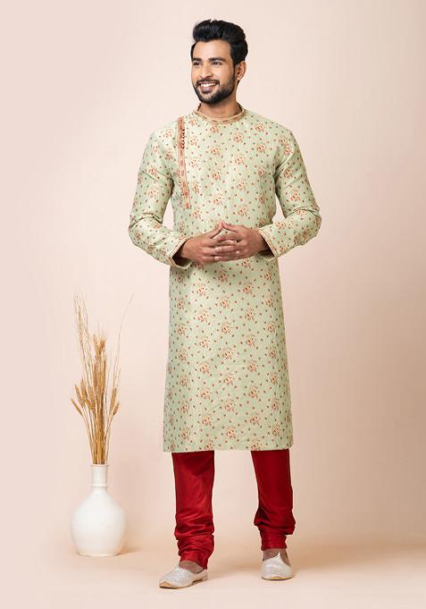 Light Mint Cotton Jacquard Kurta Set
