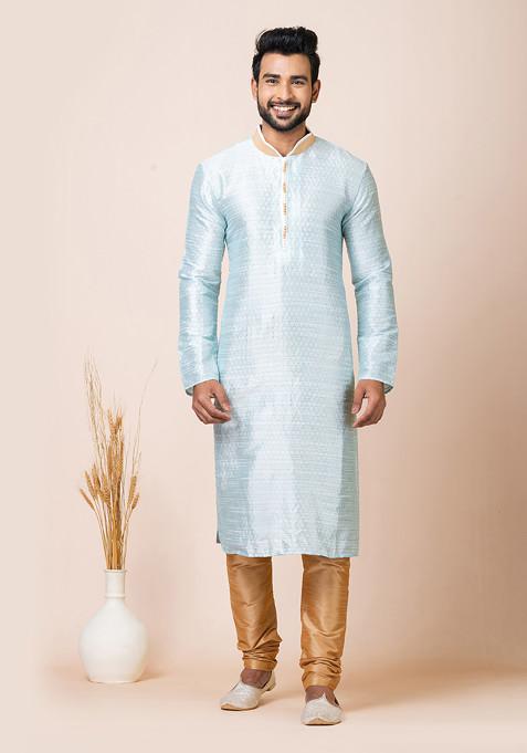 Sky Blue Cotton Jacquard Kurta Set